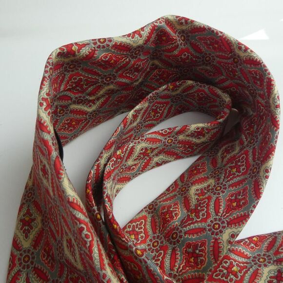 Fabiani Vintage All Silk Men's Neck Tie Red Cream Geometric Floral Print Retro - Picture 3 of 6